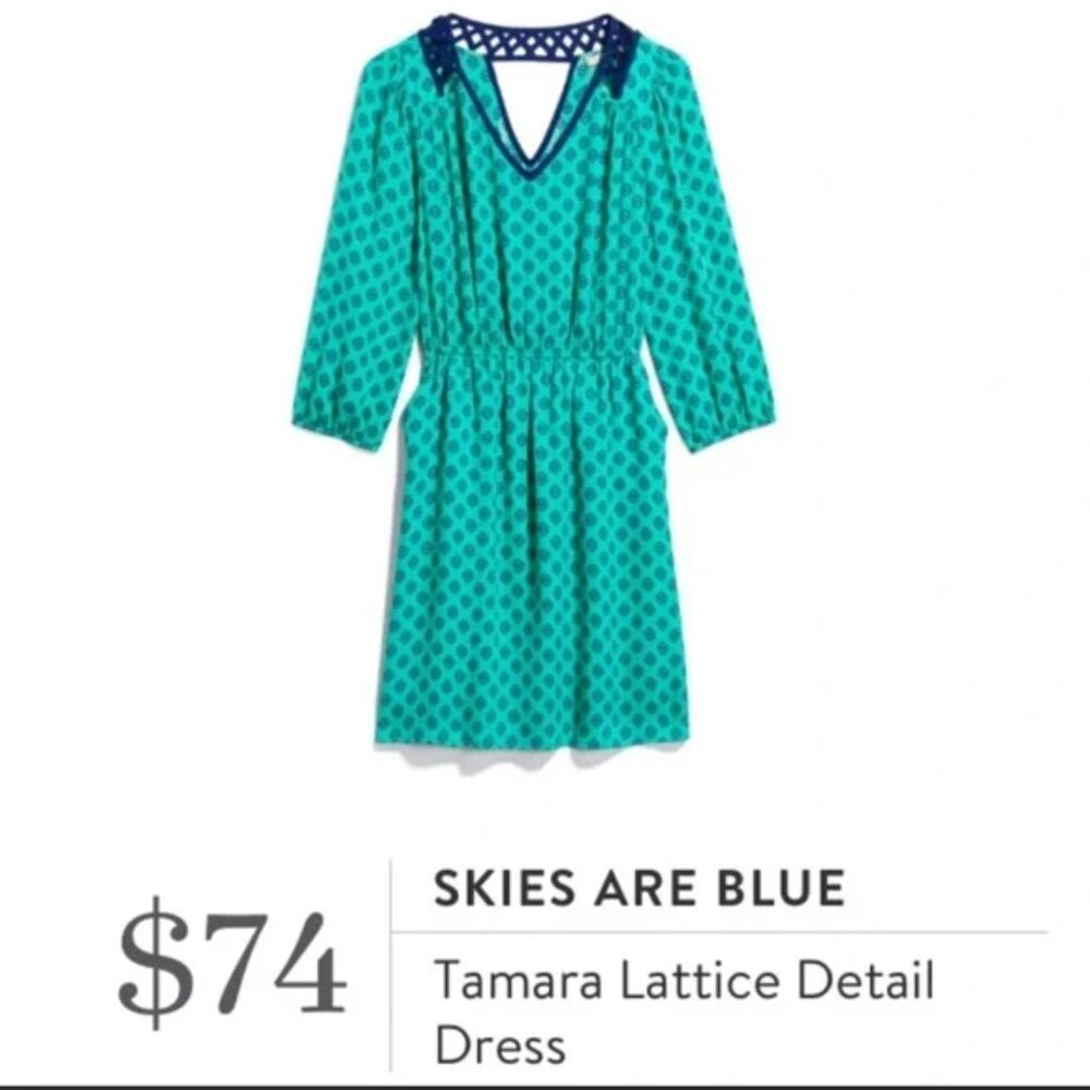SIze XL Petite XLP Stitch Fix "Skies Are Blue" Lattice Dress New W/Tags Green